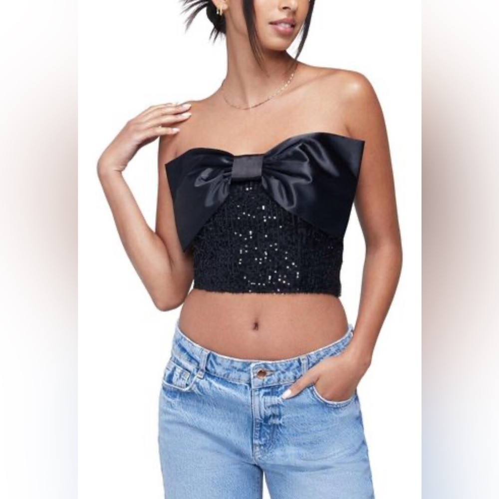 Wildfox Couture Alston Top Sequin With Bow In Black Size Medium New